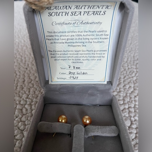 South Sea Pearl Studs 7.8mm Deep Golden S925 - Picture 5 of 8